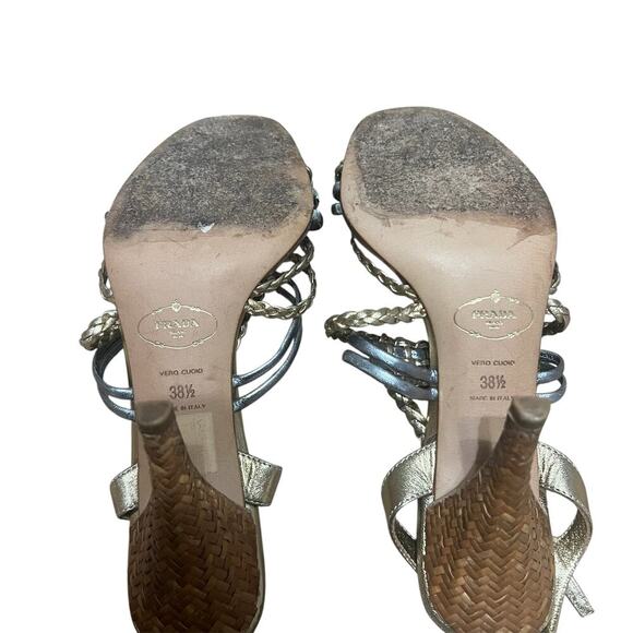 Y2K Prada Gold and Silver Metallic Heels Size 8 38.5 - Picture 7 of 11